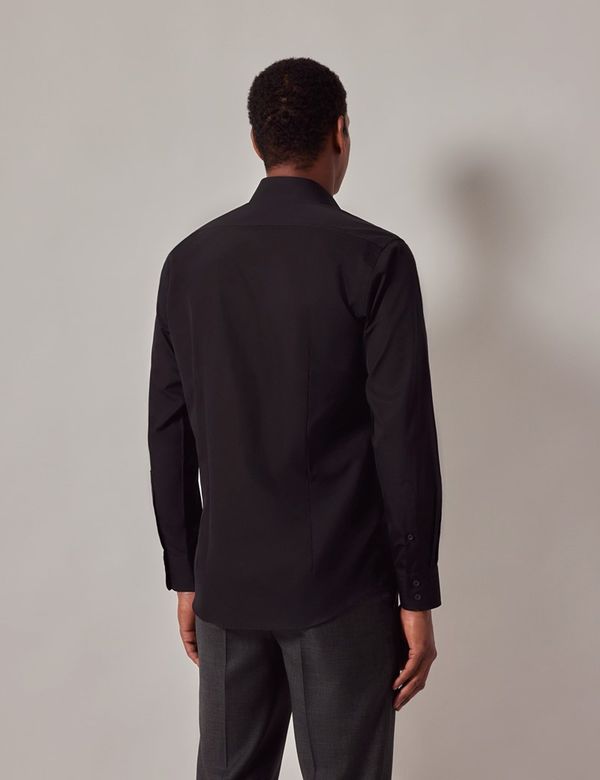 Men Black Poplin Front Zipper Relax Fit Shirt