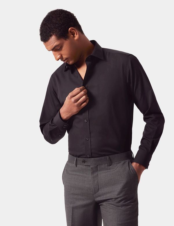 Slim Fit Black Poplin Shirt