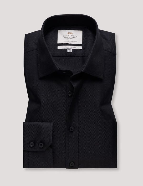 Men's Black Herringbone Slim Fit Shirt| Hawes and Curtis