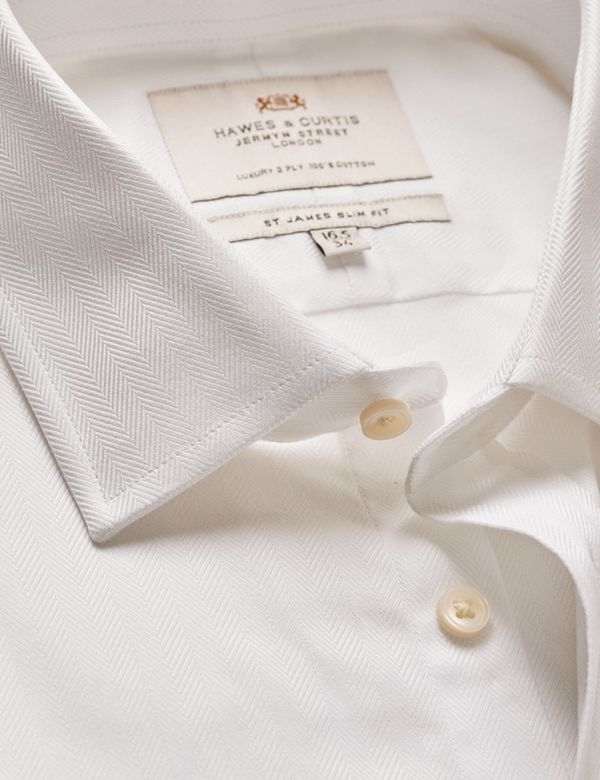 Men's White Herringbone Slim Shirt