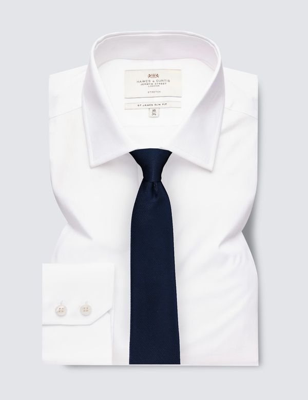 White Slim Fit Cotton Stretch Shirt - Single Cuffs | Hawes