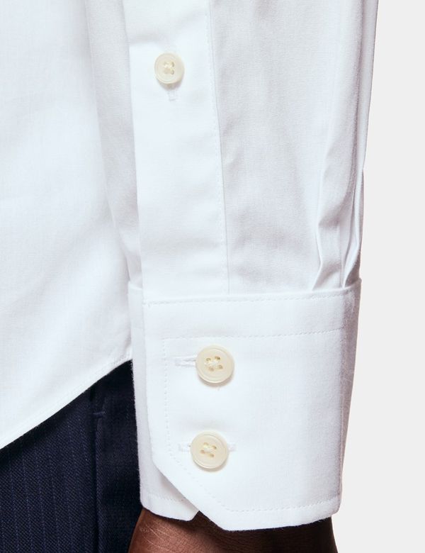 White Slim Fit Cotton Stretch Shirt - Single Cuffs | Hawes and Curtis