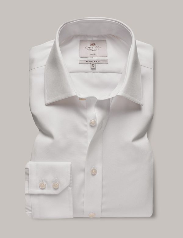SLIM FIT WHITE SATIN COTTON NON IRON DRESS SHIRT