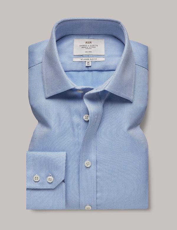 Sky Blue and White Textured Jacquard Weave Classic Custom Shirt 10c 70+80/2*70 Saq012a main image 0