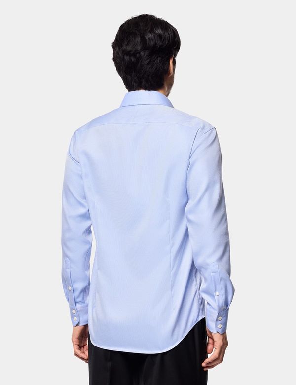 Men's Non-Iron Blue Textured Weave Slim Shirt