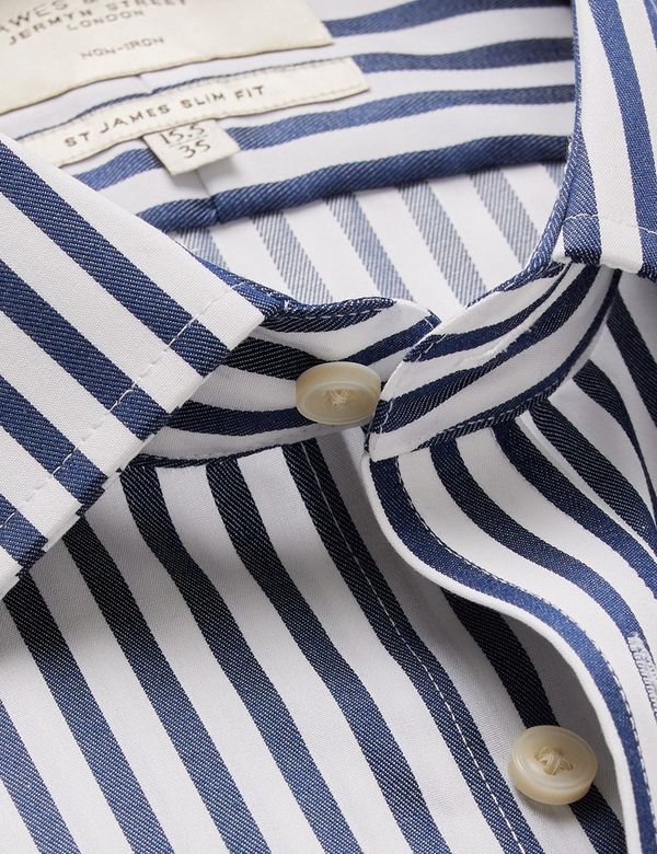 dark blue striped dress shirt Slim Fit Blue Fine Line Stripe Non-Iron Men's Dress Shirt – Wilkes & Riley,  LLC main image 1
