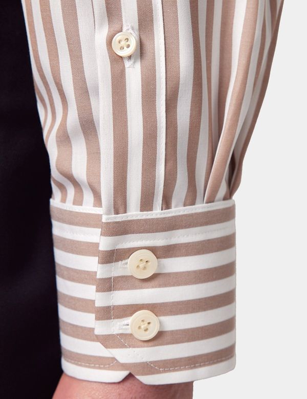 Men's Non-Iron Beige & White Bold Stripe Slim Shirt | Hawes