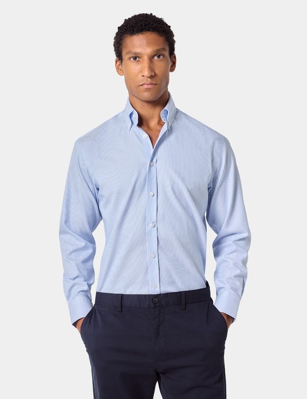 Slim Fit Blue & White Bengal Stripe Pin Point Non-Iron Oxford Shirt