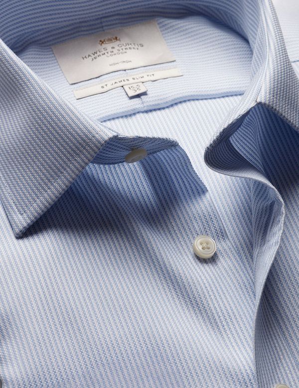 Slim Fit Blue & White Textured Stripe Non-Iron Shirt