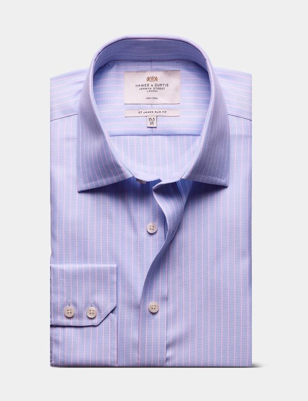 Men's Slim Fit Blue & Pink Textured Stripe Non-Iron Shirt | Hawes & Curtis Men's Slim Fit Blue & Pink Textured Stripe Non-Iron Shirt | Hawes & Curtis