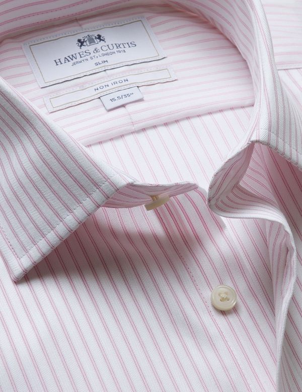 Slim Fit Pink & White Bi Stripe Non-Iron Shirt