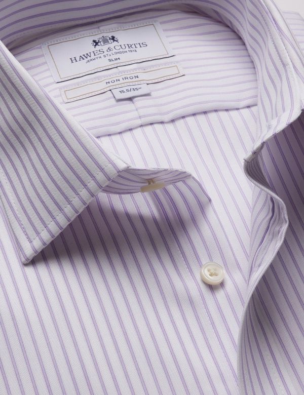 Slim Fit Lilac & White Herringbone Stripe Non-Iron Shirt