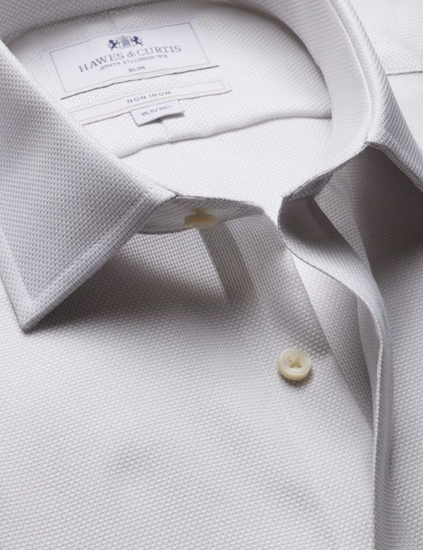 Slim Fit Grey & White Textured Weave Non-Iron Shirt