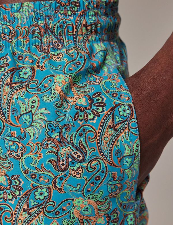 Men's Blue & Green Paisley Swim Shorts | Hawes & Curtis