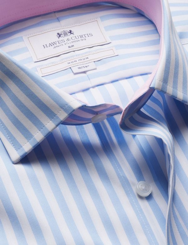 Slim Fit Blue & White Bold Stripe Non-Iron Shirt