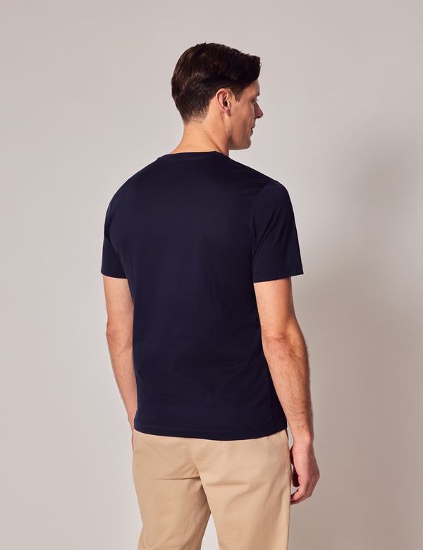 Marineblaues Gestreiftes Herren-T-Shirt | Langarm Mit Rundhalsausschnitt | Farbblock Design