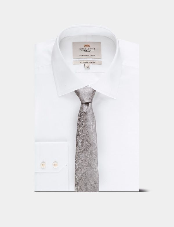 Cravatta Uomo In Seta Paisley Argento - Jacquard Di Lusso Per Matrimoni E Affari, Con Confezione Regalo