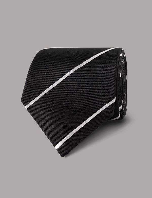 Men's Black & White Stripe Repp Tie - 100% Silk | Hawes and