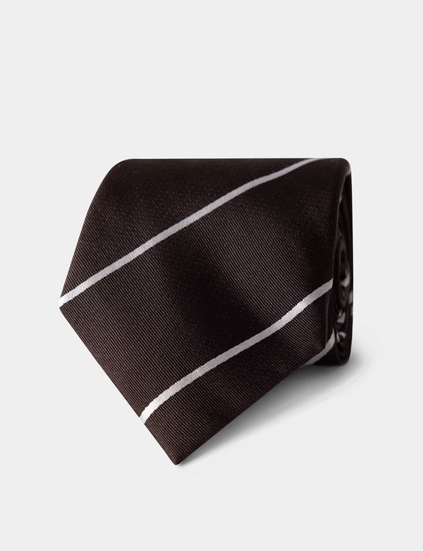 Chocolate & White Stripe Repp Tie - 100% Silk