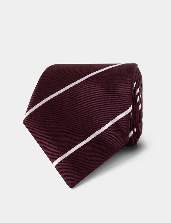 Men's Clip On Tie - Burgundy With Black & White Stripes | 20 Inch Length, 3.2 Inch Width, UK Made