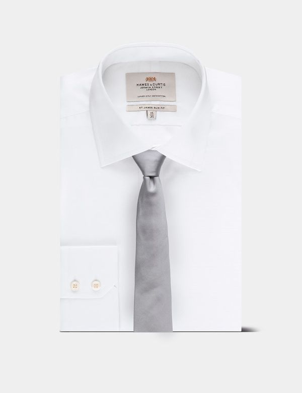 Hawes & Curtis Plain Silver Repp Tie | Silk | Men's Hawes & Curtis Plain Silver Repp Tie | Silk | Men's