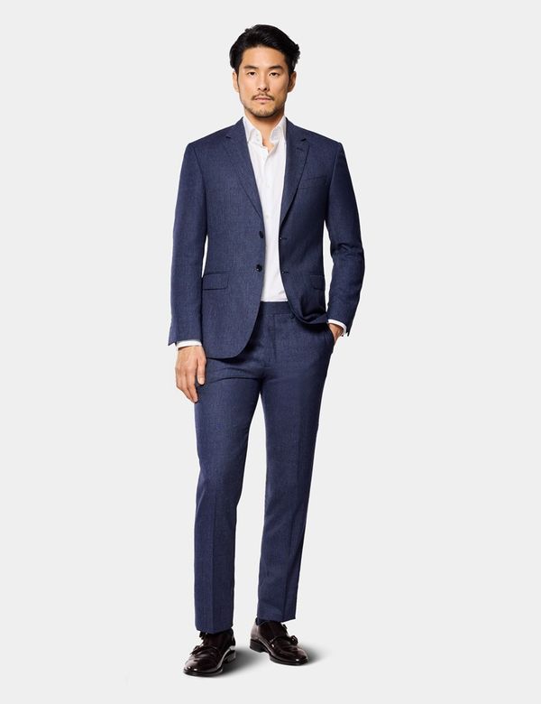 Hawes & Curtis Slim Fit Blue & Red Prince of Wales Check Suit Pants | Blue/Red | Wool | Plaid | Men's