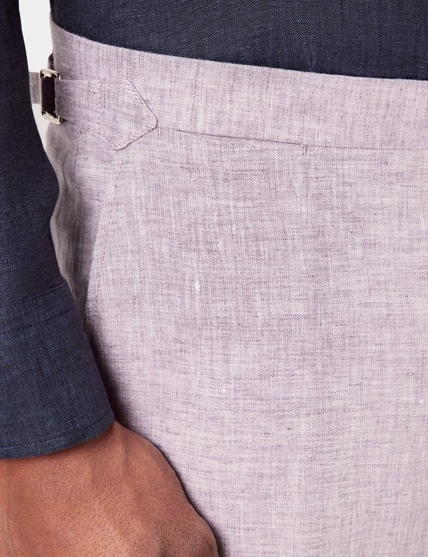 Men's Dusty Lilac Linen Italian Slim Suit Pants With Side