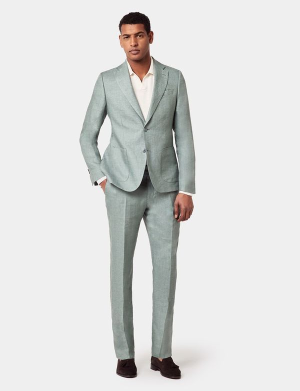 Hawes & Curtis Slim Fit Sea Green 1913 Linen Suit Pants With Side Adjusters | Plain | Men's