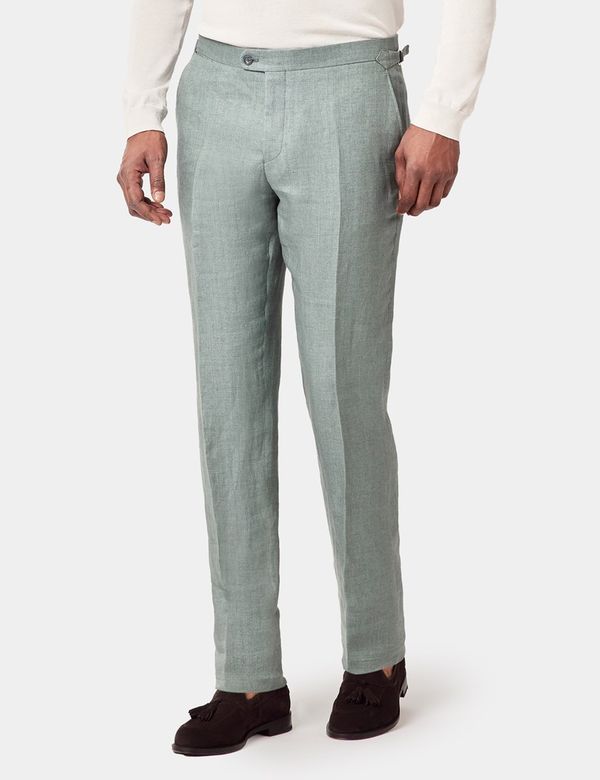 Hawes & Curtis Slim Fit Sea Green 1913 Linen Suit Pants With Side Adjusters | Plain | Men's