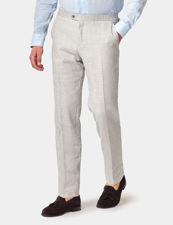 Men's Light Grey Linen-Wool Slim Fit Suit Trousers With Side