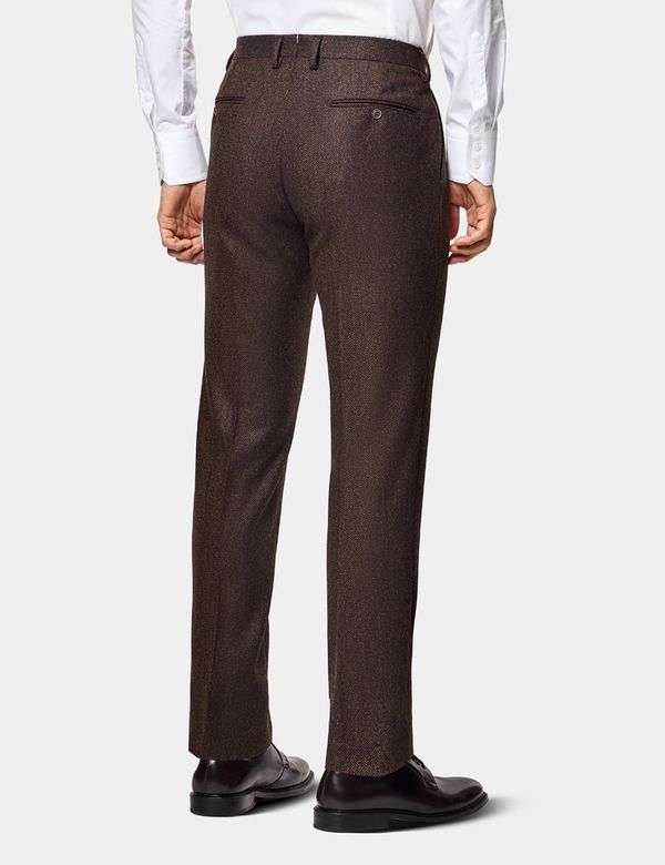 Men's Slim Fit Brown Herringbone 1913 Suit Pants | Hawes & Curtis