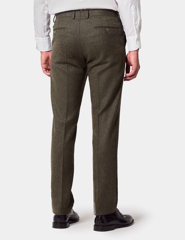 Hawes & Curtis Slim Fit Green Herringbone 1913 Suit Pants | Wool | Plain | Men's