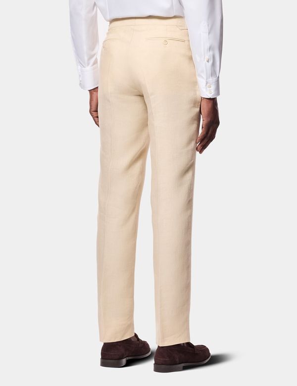 cream linen dress pants Proper Cloth Beige Linen Wide Leg Double Pleated Men's Custom Dress Pants