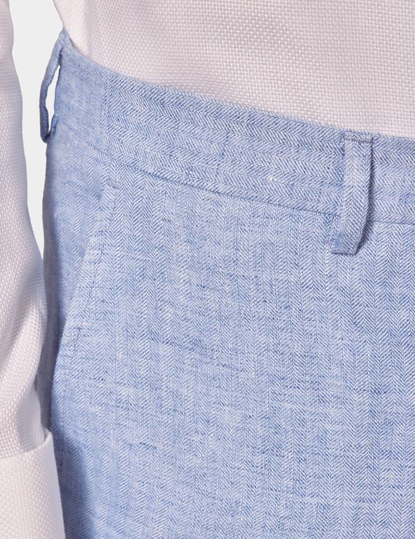Men's Light Blue Herringbone Linen Tailored Italian Suit Pants