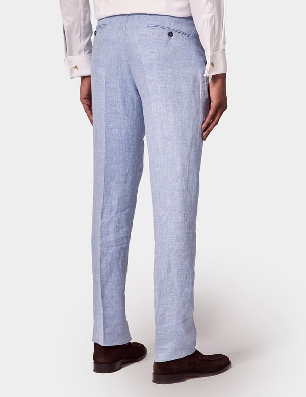 Men's Light Blue Herringbone Linen Tailored Italian Suit Pants