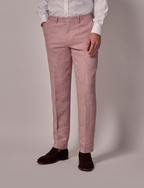 Tailored Fit Pink Herringbone 1913 Linen Trousers