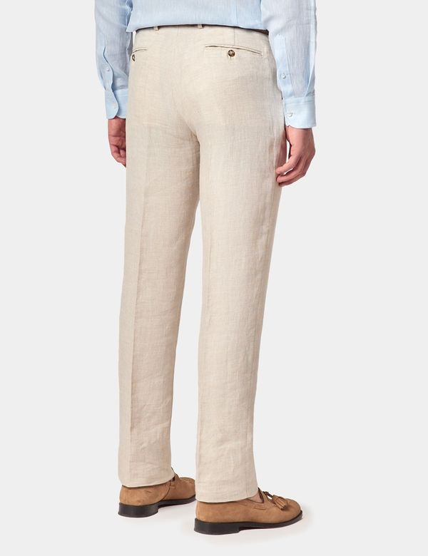 Men's Cream Linen Tailored Italian Hemmed Pants - 1913 Collection