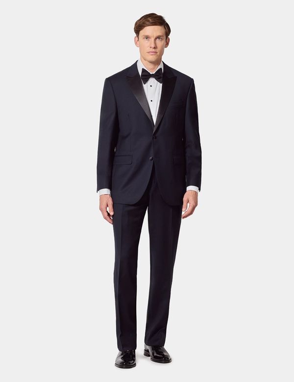 Hawes & Curtis Classic Fit Navy Dinner Suit Pants With Side Adjusters | Wool | Plain