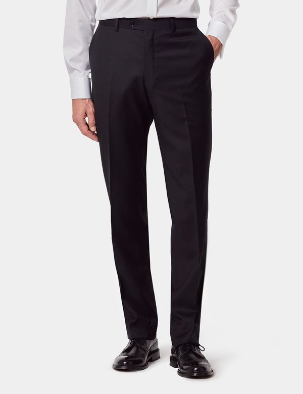 mens dress pants slim fit black Hawes & Curtis Twill Suit | Wool | Plain 100% Polyester Milano Dress Pants — Black