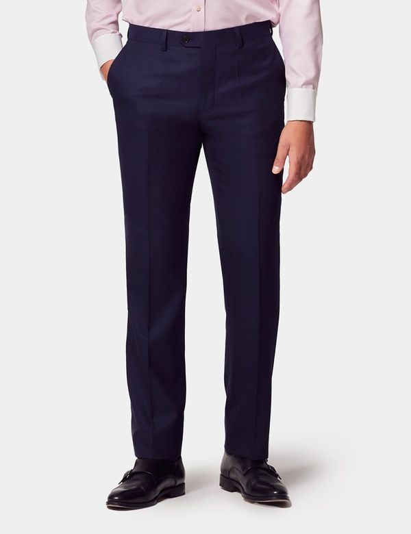 Hawes & Curtis Slim Fit Navy Textured Weave Suit Pants | Wool | Plain | Men's