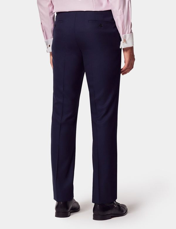 Hawes & Curtis Slim Fit Navy Textured Weave Suit Pants | Wool | Plain | Men's