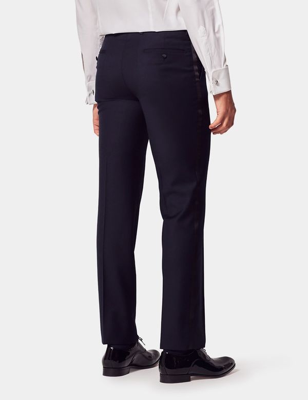 Men's Navy Wool Slim Fit Dinner Suit Trousers With Belt Loops