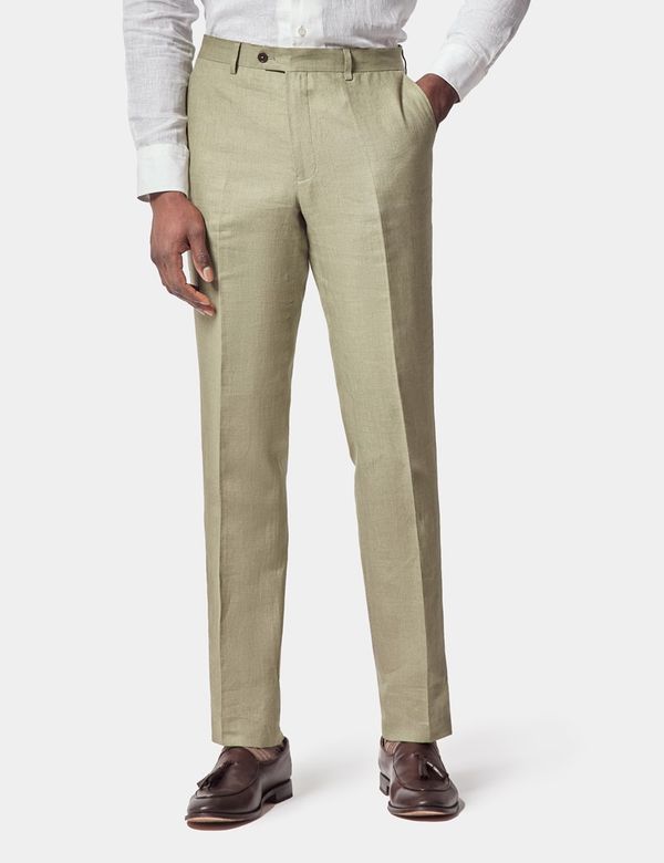 Men's Green Linen Slim Fit Suit Pants| Hawes & Curtis