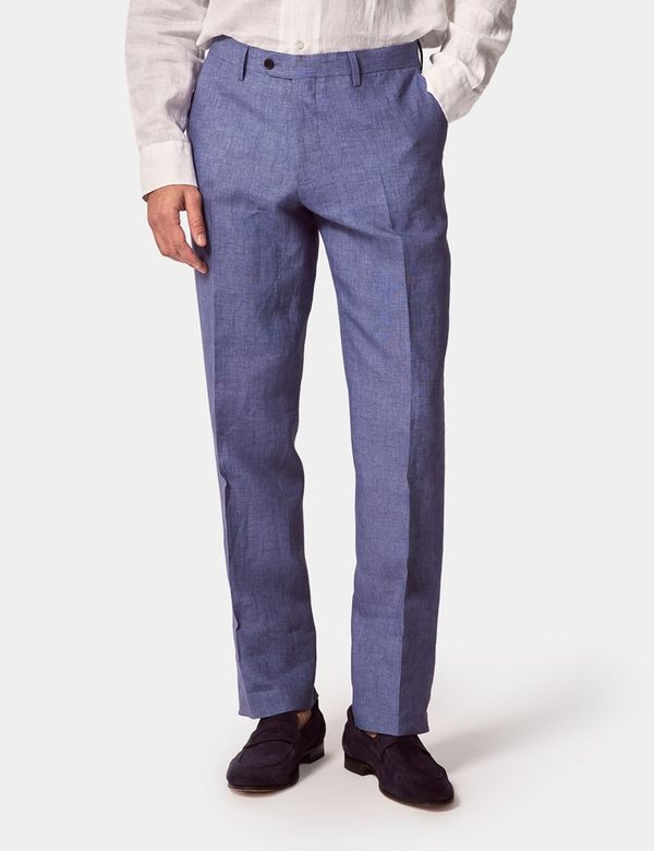 Slim Fit Denim Blue Linen Suit Trousers