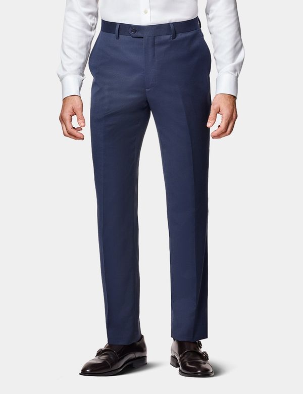 Men's Navy Birdseye Slim Suit Pants| Hawes and Curtis