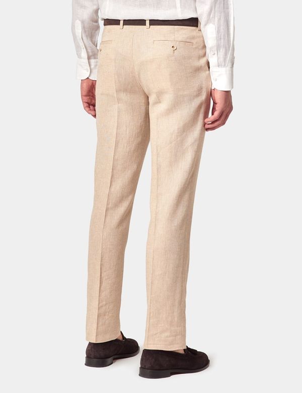 Men's Beige Cotton Linen Slim Suit Pants| Hawes & Curtis