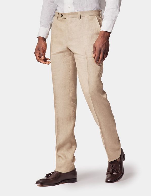 Slim Fit Taupe Hopsack Suit Trousers