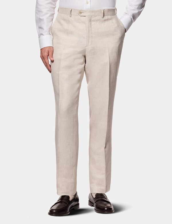 slim fit linen dress pants Hawes & Curtis Slim Fit Stone Linen Suit Pants | Plain