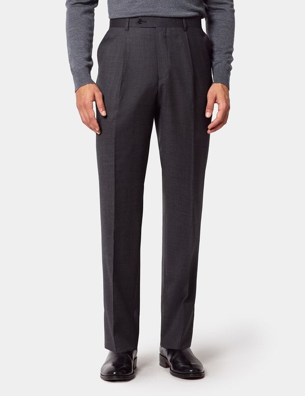 Men's Charcoal Pleated Twill Pants| Hawes and Curtis