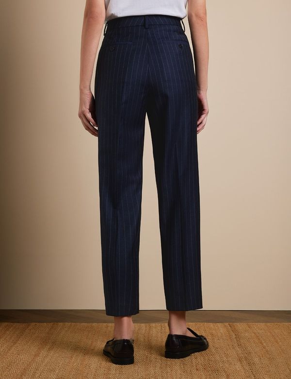 Women's Slim Fit Navy Chalk Stripe Tapered Pants| Hawes and Curtis